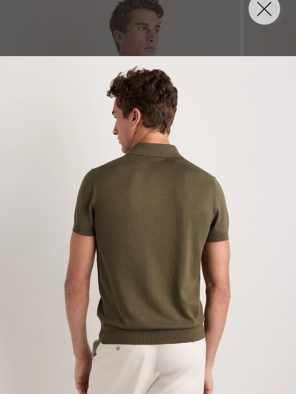 Cotton-Silk Ribbed Short Sleeve Sweater Polo - Olive - Picture 2 of 15